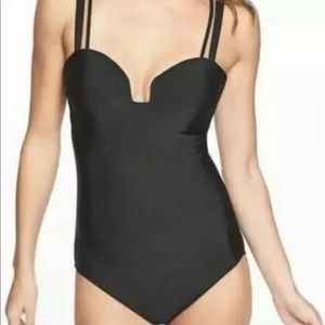 Athletic Plunge Swimsuit NWOT one-piece black Suit size Small modest